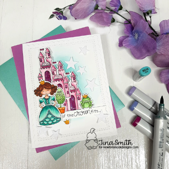 Princess card tutorial by Tina Smith with the Once Upon a Princess stamp set by Newton's Nook Designs #NewtonsNookDesigns #NewtonsNook #Cardmaking #CardsandCoffeeTime