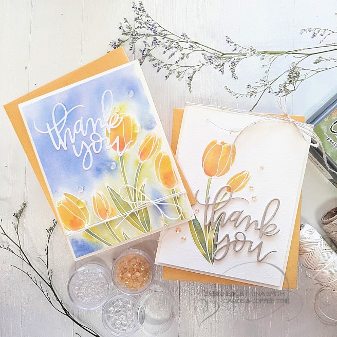 Distress Oxide watercolor card by Tina Smith with the Pretty Pink Posh Tulips stamp set #PrettyPinkPosh #TulipCards #Cardmaking #CardsandCoffeeTime