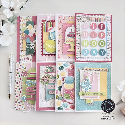 How-To create 8 Cards with the Photoplay Paper Birthday Sparkle Pre-Designed Card Kit!