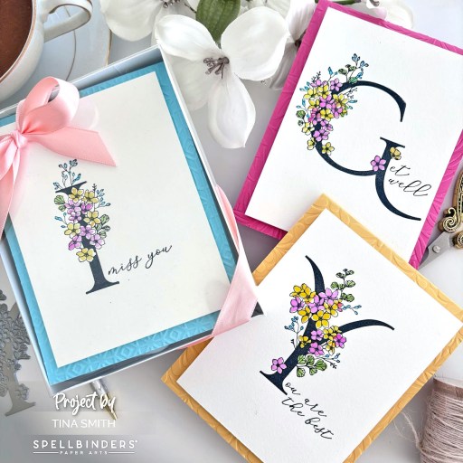 A Gift box and Note cards with the Every Occasion Floral Alphabet from Spellbinders
