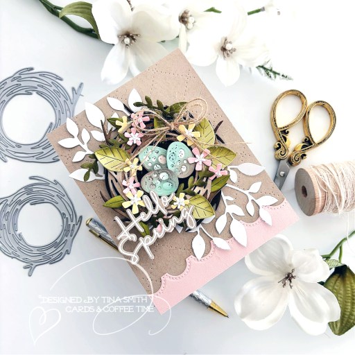 A Hello Spring Card with the Papertrey Ink Into the Blooms: Spring Nest Die Set!