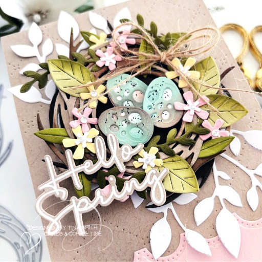 A Hello Spring Card with the Papertrey Ink Into the Blooms: Spring Nest Die Set!
