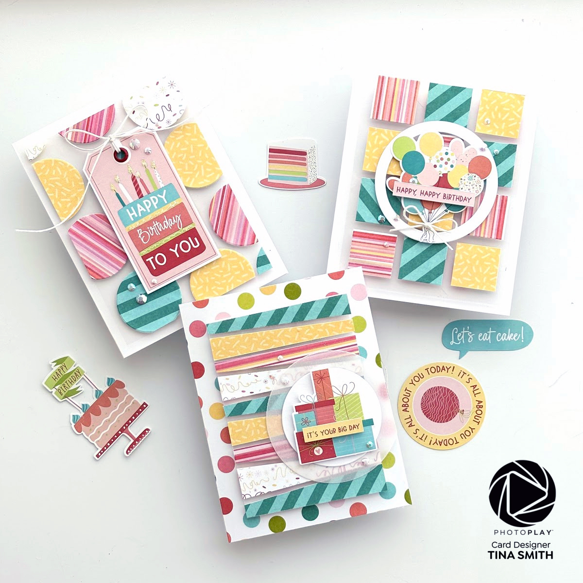 3 Floating Cards using Patterned Papers & the Photoplay Birthday Sparkle Collection!