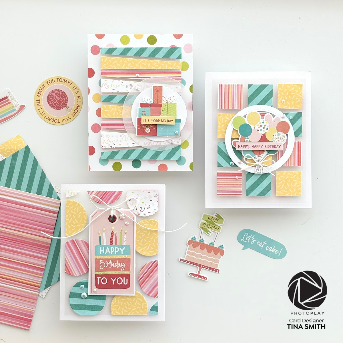 3 Floating Cards using Patterned Papers & the Photoplay Birthday Sparkle Collection!