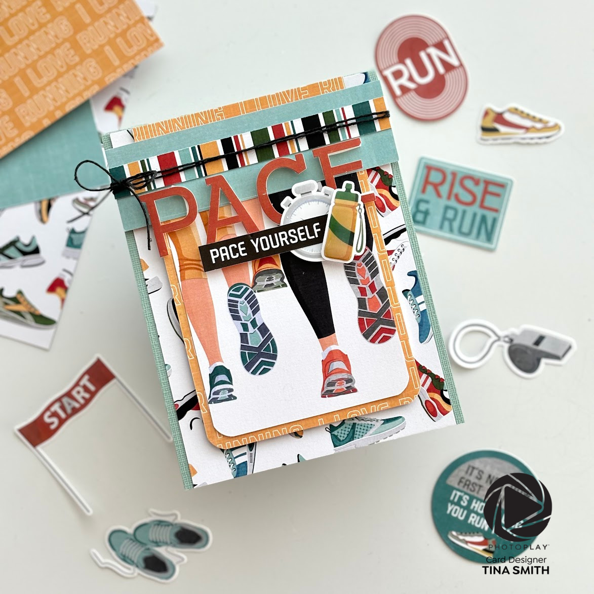 A Pace Yourself Card with the Photoplay 12x12 Runner's High Collection!