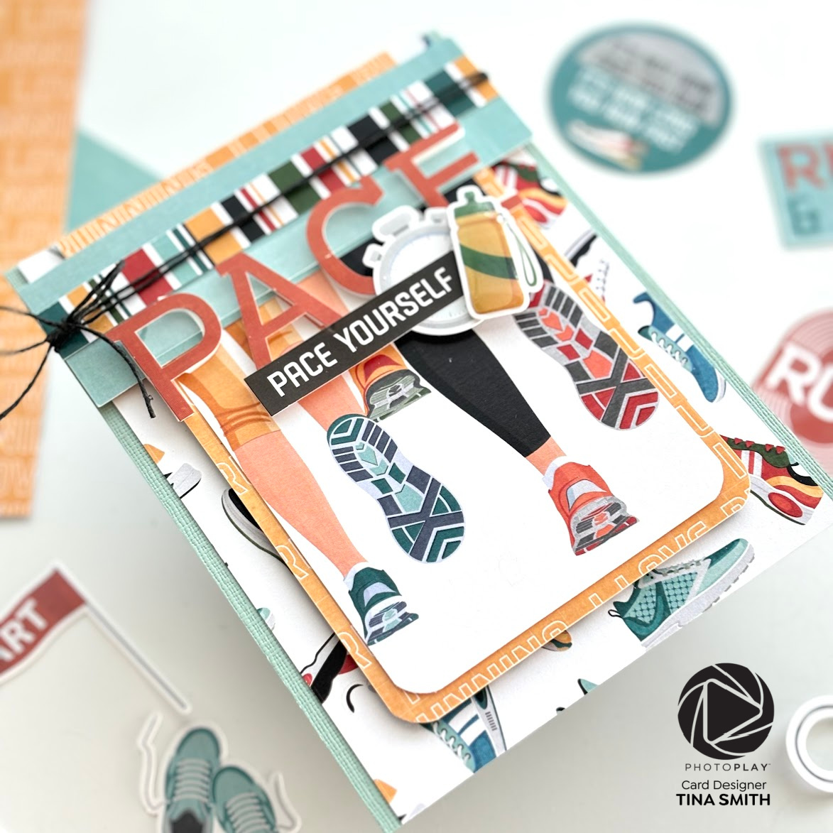 A Pace Yourself Card with the Photoplay 12x12 Runner's High Collection!