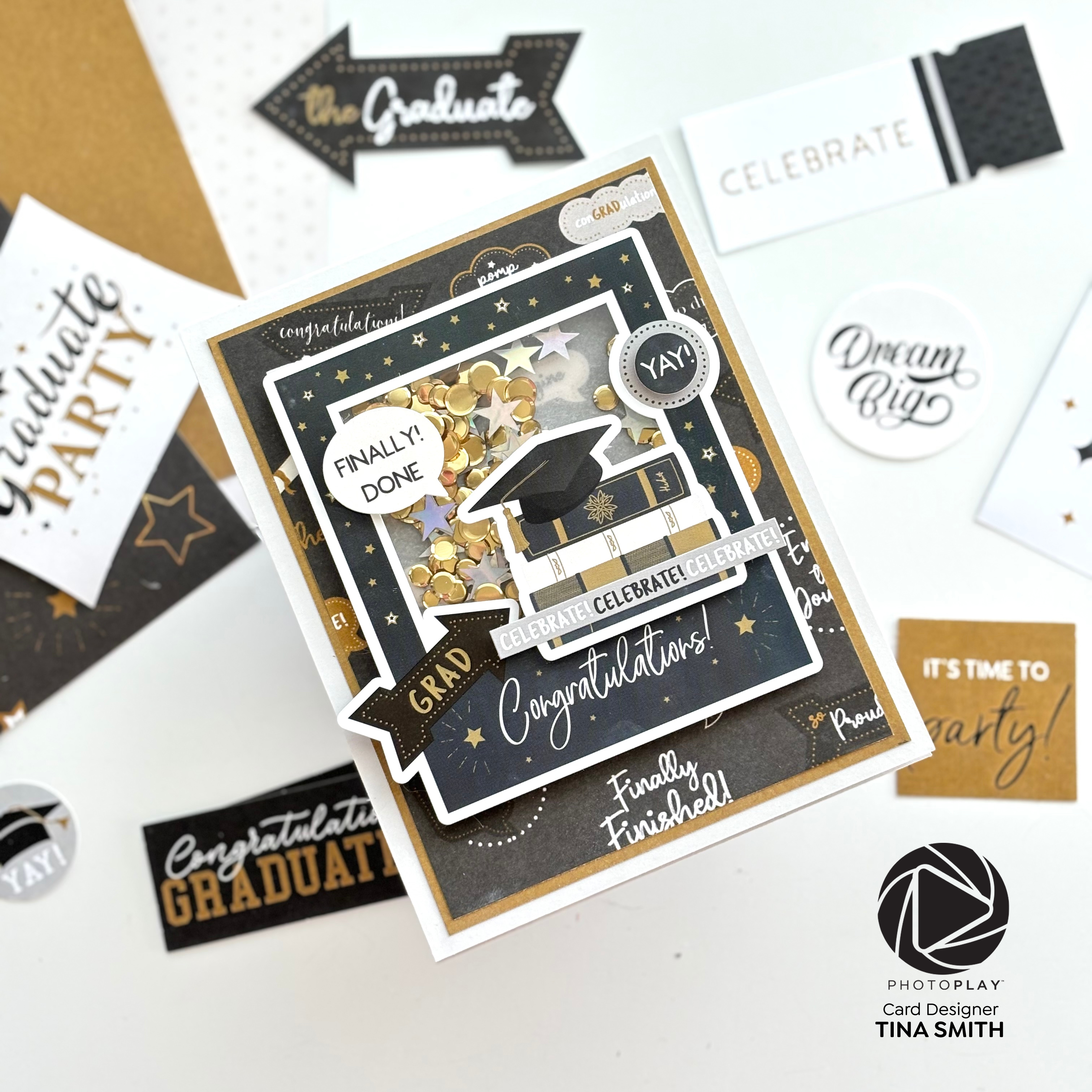 A Shaker Card and Gift Card Holder using Patterned Papers from Photoplay The Graduate Collection!