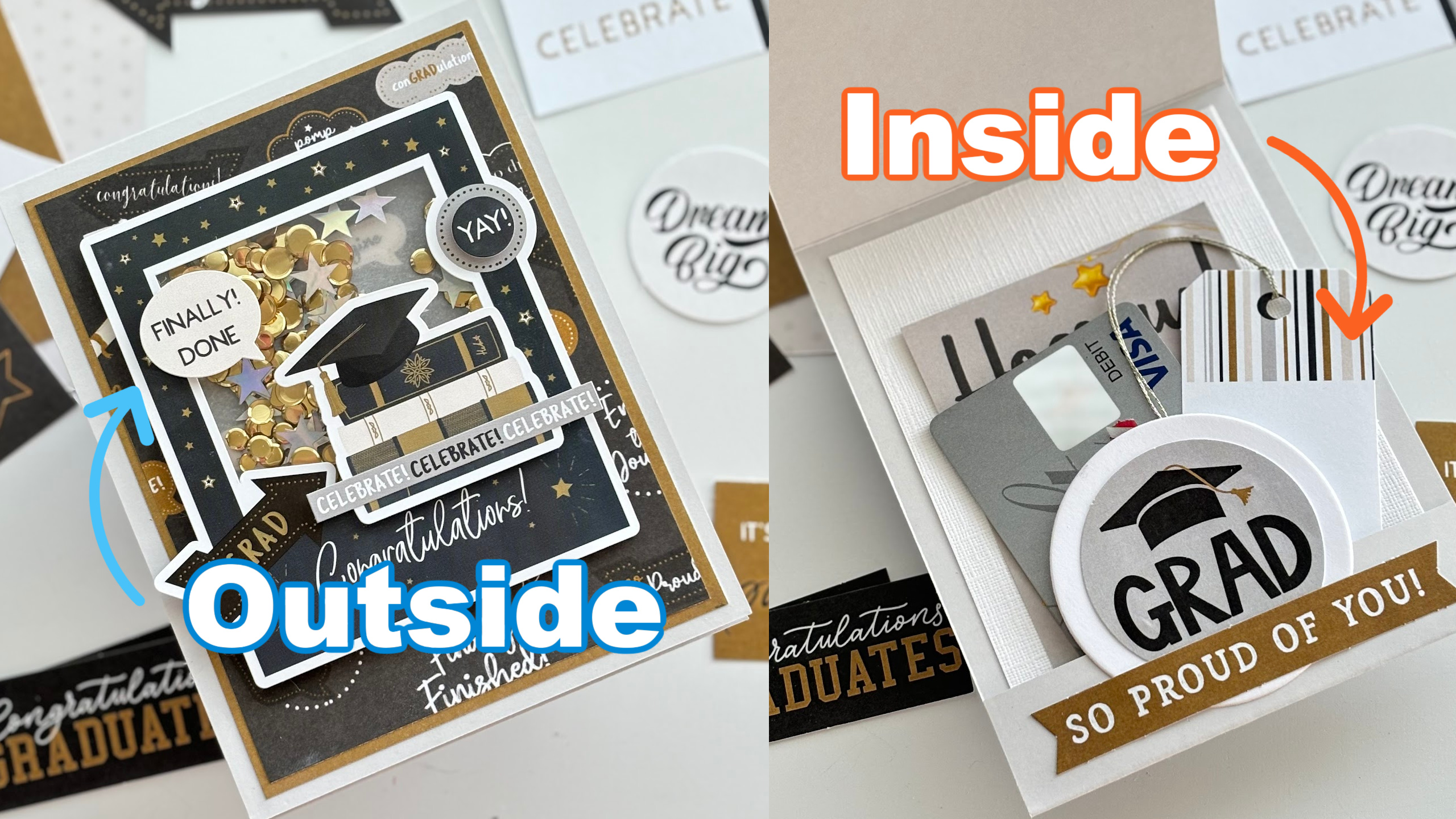 A Shaker Card and Gift Card Holder using Patterned Papers from Photoplay The Graduate Collection!