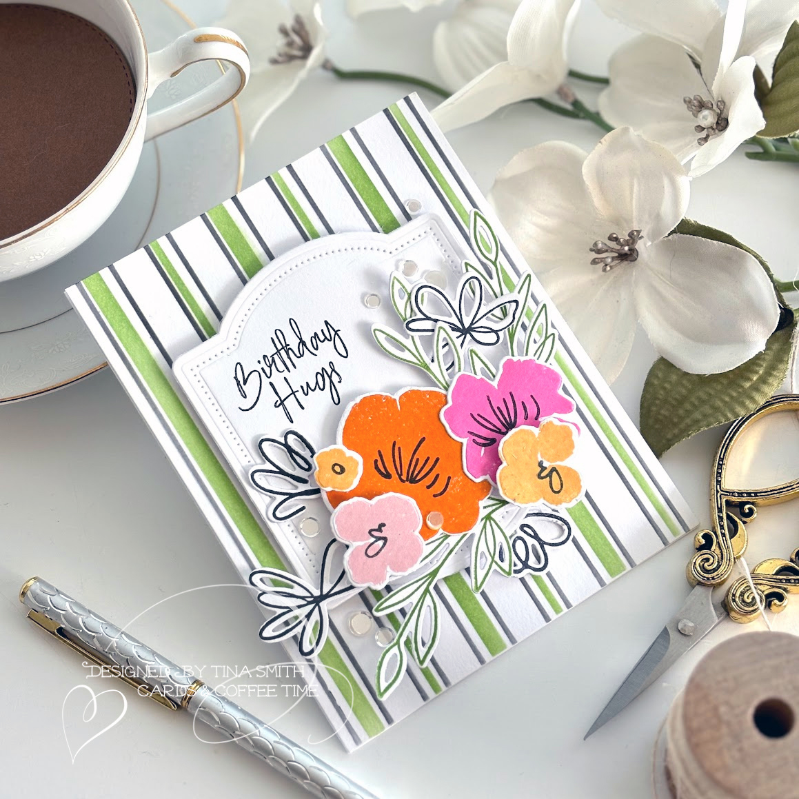 A Birthday Card with the Papertrey Ink Blissful Blooms Stamp Set!