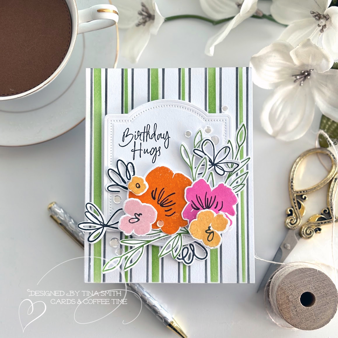 A Birthday Card with the Papertrey Ink Blissful Blooms Stamp Set!