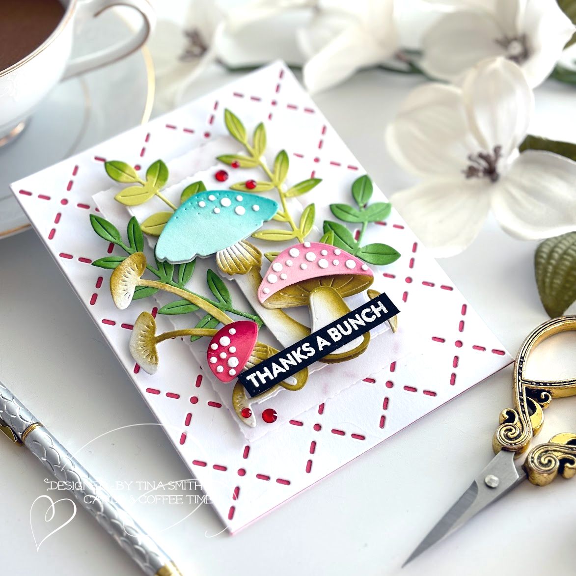 A Thank You Card with the Papertrey Ink Into the Blooms: Mushrooms Die Set!
