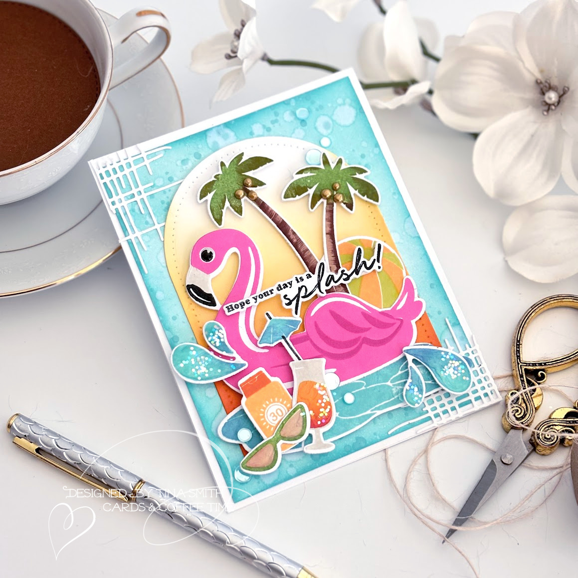 A Summery Card with the Papertrey Ink Soak Up the Fun Stamp Set! #papertreyink #cardsandcoffeetime