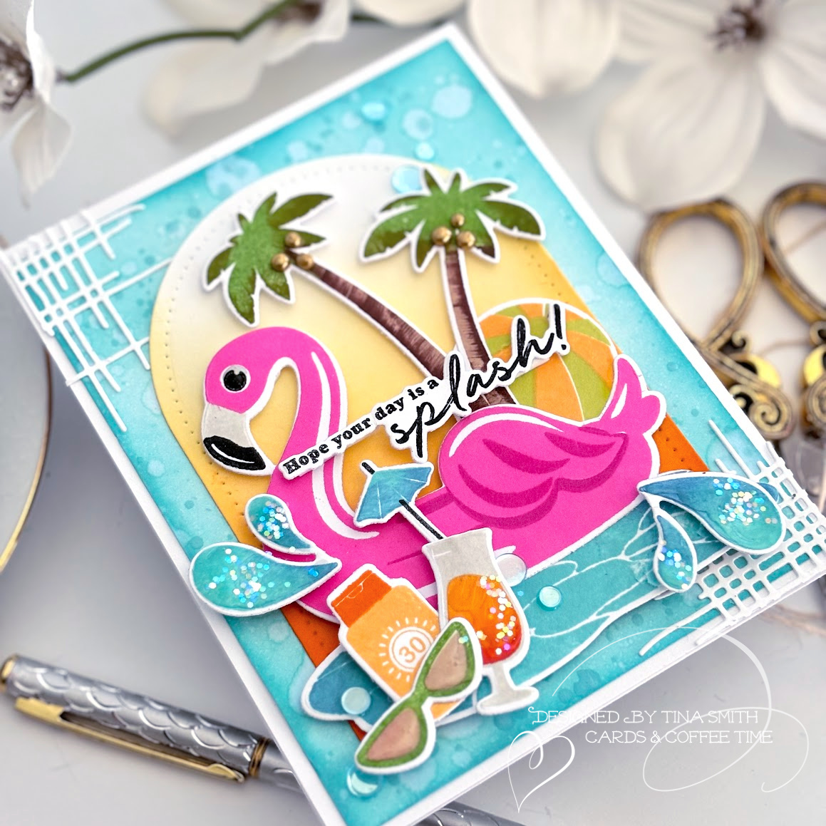 A Summery Card with the Papertrey Ink Soak Up the Fun Stamp Set! #papertreyink #cardsandcoffeetime