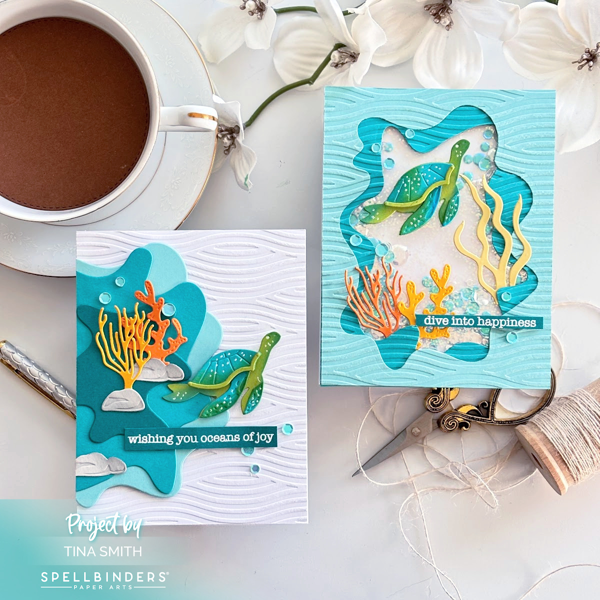 Two Fun Cards with the Spellbinders Underwater Tunnel Die Set! #Spellbinders #cardsandcoffeetime
