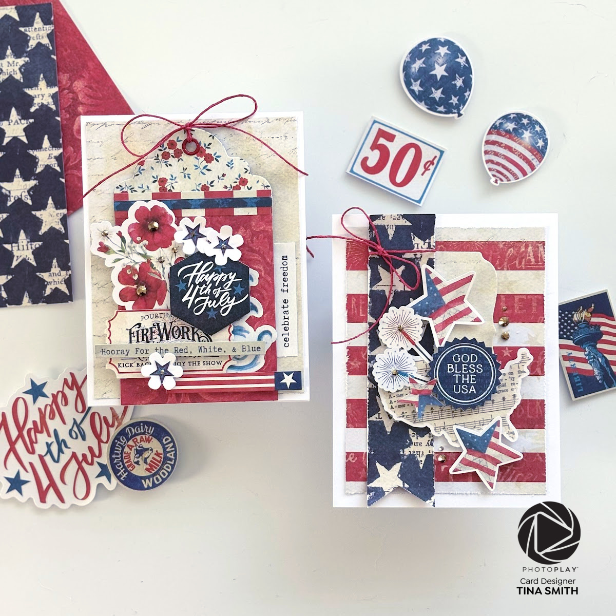 2 Fourth of July Cards using Patterned Papers & the Photoplay With Liberty Collection!