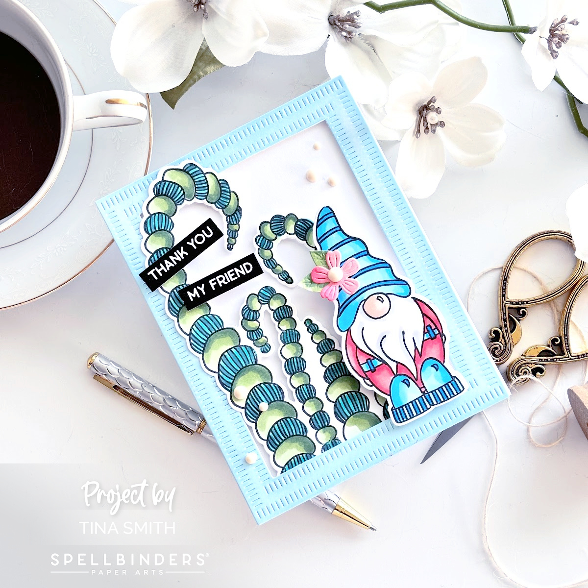 Creating a Fun Card Using the Gnome Sweet Gnome Stamp Set! #Cardsandcoffeetime #Spellbinders