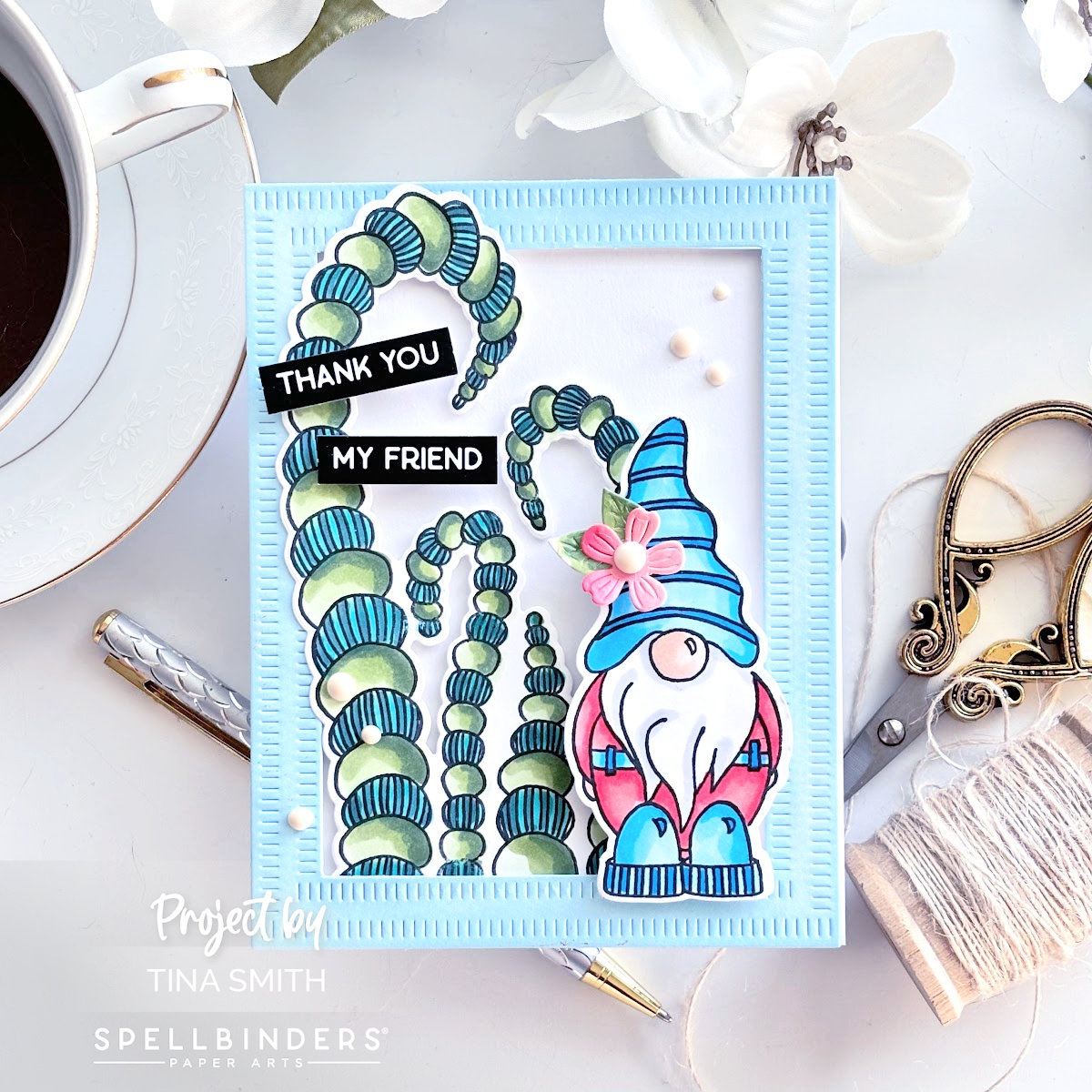 Creating a Fun Card Using the Gnome Sweet Gnome Stamp Set! #Cardsandcoffeetime #Spellbinders