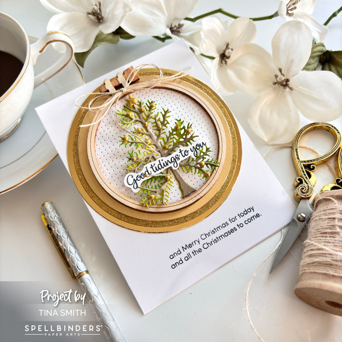 A Magnet Gift on a Card with the Spellbinders Faux Embroidered Spruce Die Set! #Spellbinders #cardsandcoffeetime