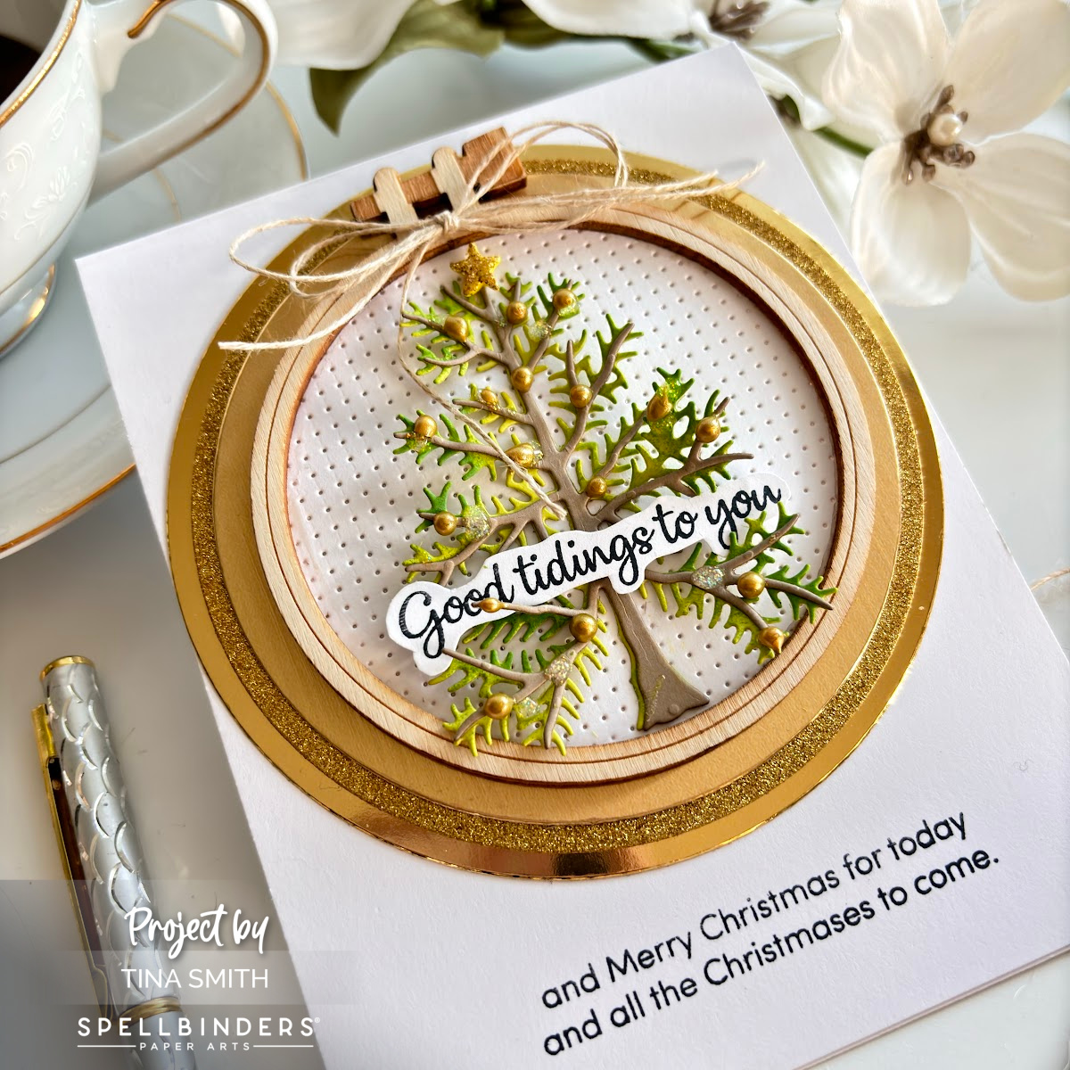 A Magnet Gift on a Card with the Spellbinders Faux Embroidered Spruce Die Set! #Spellbinders #cardsandcoffeetime