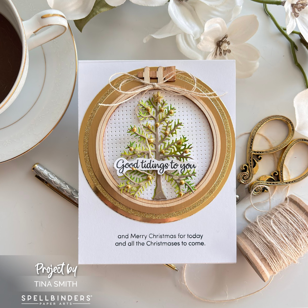 A Magnet Gift on a Card with the Spellbinders Faux Embroidered Spruce Die Set! #Spellbinders #cardsandcoffeetime