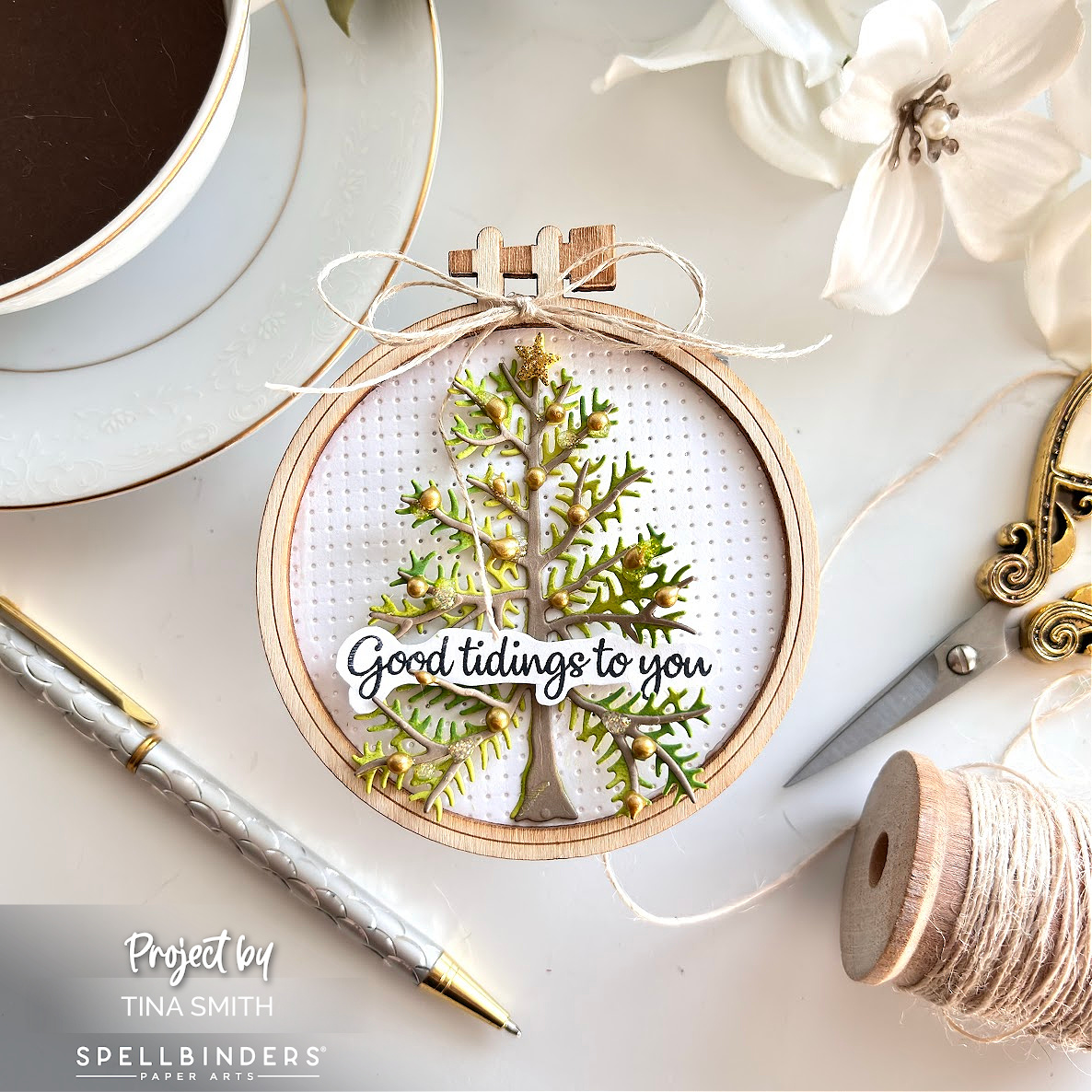 A Magnet Gift on a Card with the Spellbinders Faux Embroidered Spruce Die Set! #Spellbinders #cardsandcoffeetime