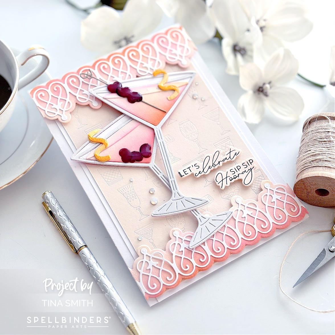 Creating a Cocktail Card Using the Spellbinders Olive Martini's Die Set and a few Betterpress Plates too! #Spellbinders #Cardsandcoffeetime