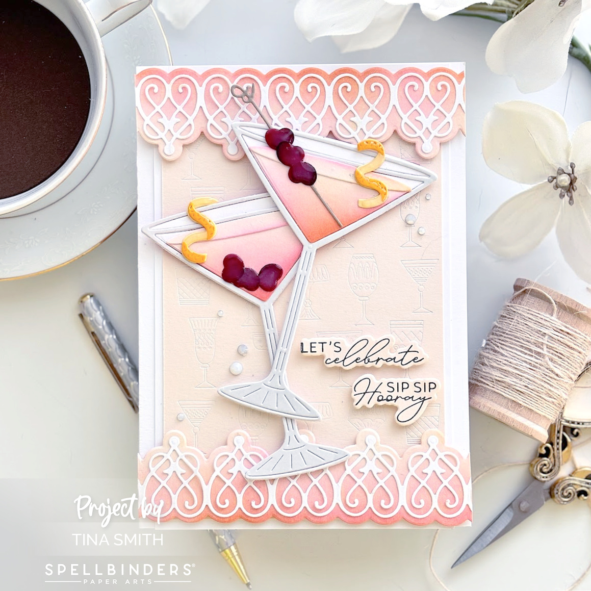 Creating a Cocktail Card Using the Spellbinders Olive Martini's Die Set and a few Betterpress Plates too! #Spellbinders #Cardsandcoffeetime