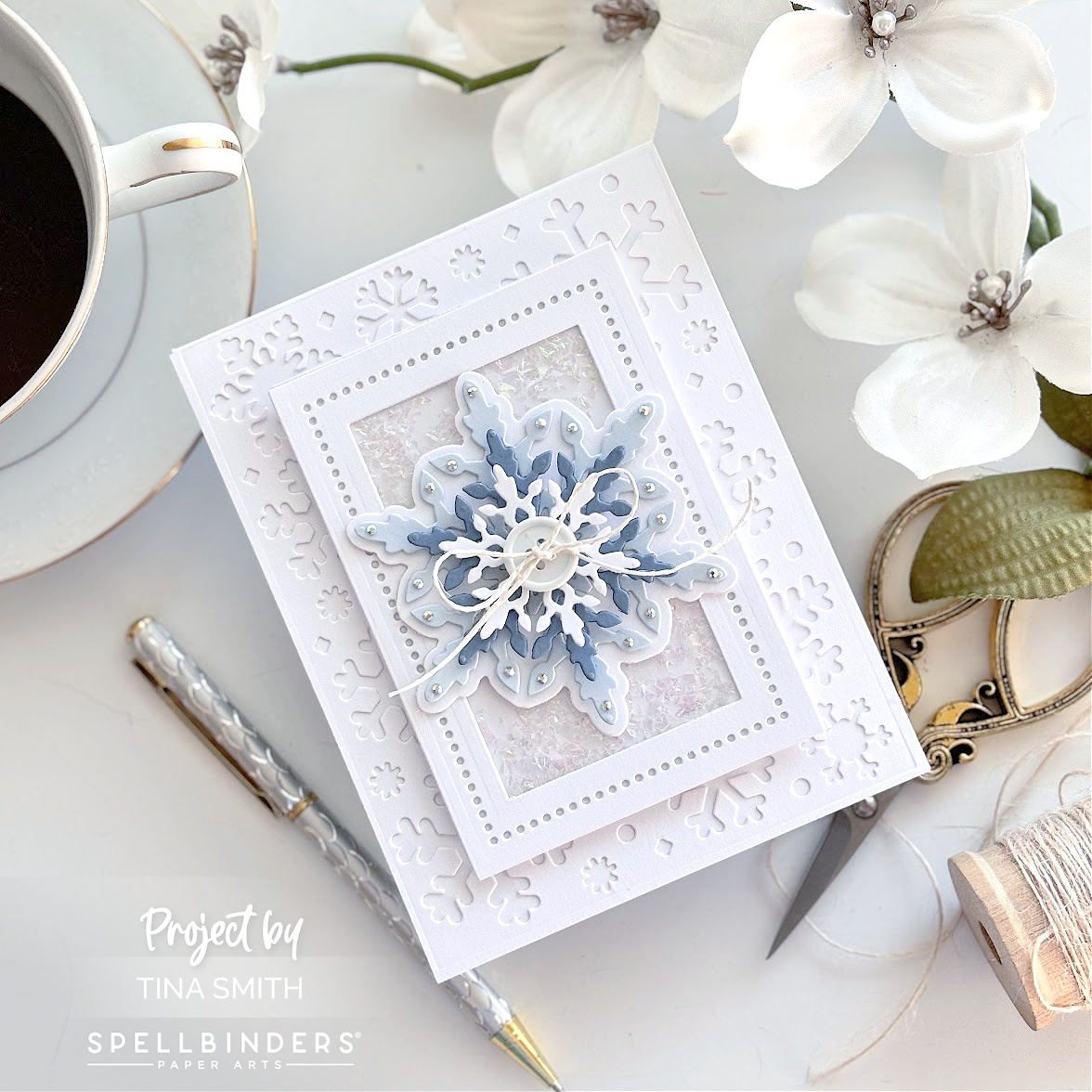 A Snowflake Card with the Spellbinders Layering Snowflakes Die Set and the Frozen Flurries Die!