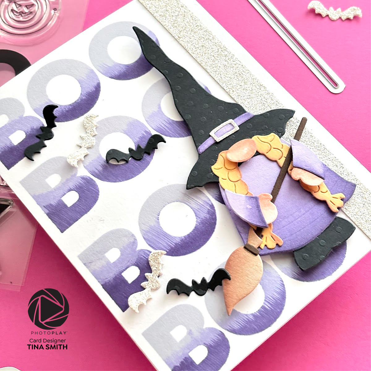 A Witchy Card using the Photoplay Say It With Stamps Halloween Gnome Die Set! #cardsandcoffeetime #photoplaypaper